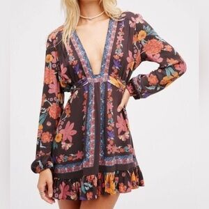 Free People Violet Hill Floral Long Sleeve Mini Dress or Tunic Top Size 2